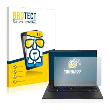 Vorderseite einer Produktverpackung mit dem Markenlogo BROTECT. Daneben ist das Gerät Lenovo ThinkPad X1 Carbon Touch 14