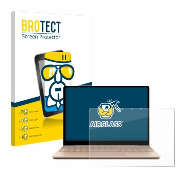 Vorderseite einer Produktverpackung mit dem Markenlogo BROTECT. Daneben ist das Gerät Microsoft Surface Laptop Go 2 Business 1