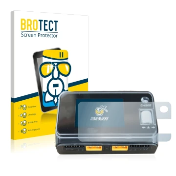 Vorderseite einer Produktverpackung mit dem Markenlogo BROTECT. Daneben ist das Gerät ToolkitRC M6D Dual Charger mit dem zugeh