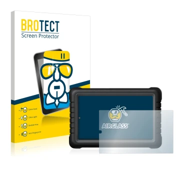 Vorderseite einer Produktverpackung mit dem Markenlogo BROTECT. Daneben ist das Gerät Launch X-431 PROS V 8
