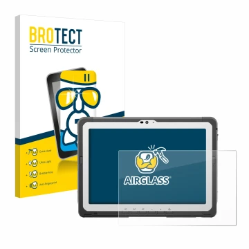 Vorderseite einer Produktverpackung mit dem Markenlogo BROTECT. Daneben ist das Gerät Panasonic Toughbook FZ-A3 mit dem zugehö