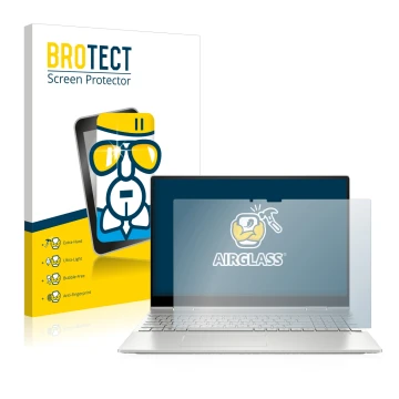 Vorderseite einer Produktverpackung mit dem Markenlogo BROTECT. Daneben ist das Gerät HP Envy x360 2-in-1 15-ey mit dem zugehö