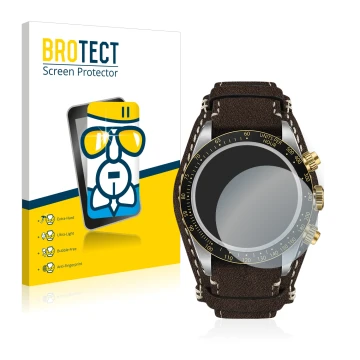 Vorderseite einer Produktverpackung mit dem Markenlogo BROTECT. Daneben ist das Gerät Tudor Black Bay Chrono 41mm mit dem zuge