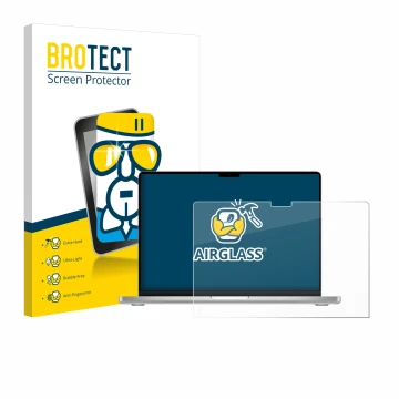 Vorderseite einer Produktverpackung mit dem Markenlogo BROTECT. Daneben ist das Gerät Apple MacBook Pro 14