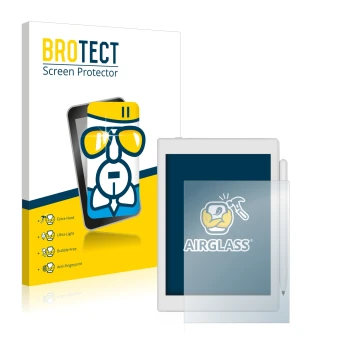 Vorderseite einer Produktverpackung mit dem Markenlogo BROTECT. Daneben ist das Gerät Boox Nova Air 2 mit dem zugehörigen Disp