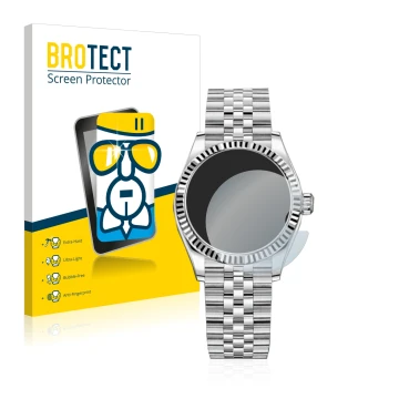 Vorderseite einer Produktverpackung mit dem Markenlogo BROTECT. Daneben ist das Gerät Rolex Datejust 31 mit dem zugehörigen Di