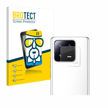 Vorderseite einer Produktverpackung mit dem Markenlogo BROTECT. Daneben ist das Gerät Xiaomi 13 Pro (NUR Kameraschutz) mit dem