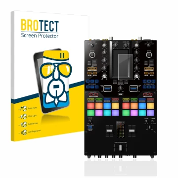 Vorderseite einer Produktverpackung mit dem Markenlogo BROTECT. Daneben ist das Gerät Pioneer DJM-S11 mit dem zugehörigen Disp