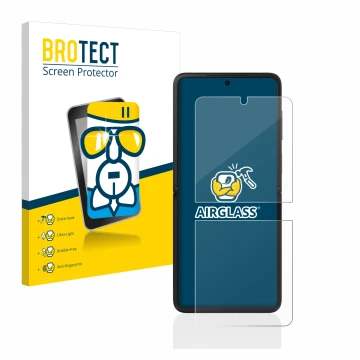 Vorderseite einer Produktverpackung mit dem Markenlogo BROTECT. Daneben ist das Gerät Oppo Find N2 Flip mit dem zugehörigen Di
