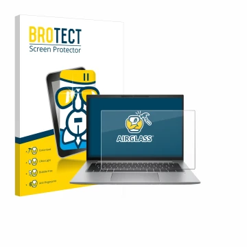 Vorderseite einer Produktverpackung mit dem Markenlogo BROTECT. Daneben ist das Gerät HP Zbook Firefly 14 G9 mit dem zugehörig