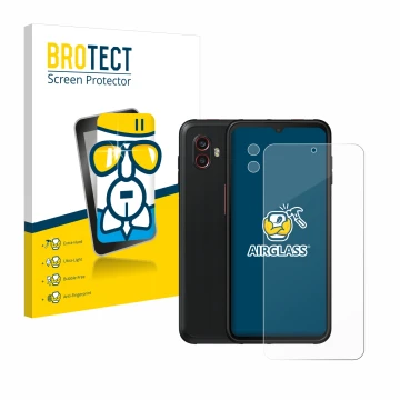 Vorderseite einer Produktverpackung mit dem Markenlogo BROTECT. Daneben ist das Gerät Samsung Galaxy XCover 6 Pro Enterprise E