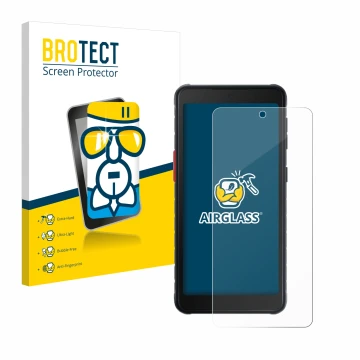 Vorderseite einer Produktverpackung mit dem Markenlogo BROTECT. Daneben ist das Gerät Samsung Galaxy XCover 5 Enterprise Editi