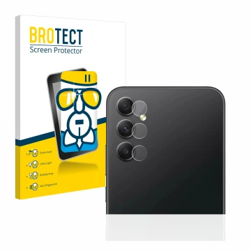 Vorderseite einer Produktverpackung mit dem Markenlogo BROTECT. Daneben ist das Gerät Samsung Galaxy A34 5G (NUR Kameraschutz)