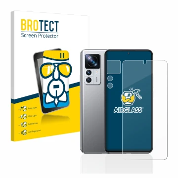 Vorderseite einer Produktverpackung mit dem Markenlogo BROTECT. Daneben ist das Gerät Xiaomi 12T Pro (Display+Kamera) mit dem 