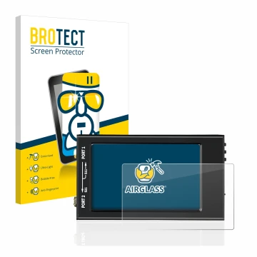 Vorderseite einer Produktverpackung mit dem Markenlogo BROTECT. Daneben ist das Gerät SDRGEEK NanoVNA-F V2 mit dem zugehörigen