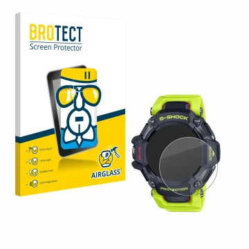 Vorderseite einer Produktverpackung mit dem Markenlogo BROTECT. Daneben ist das Gerät Casio G-Shock GBD-H2000 mit dem zugehöri