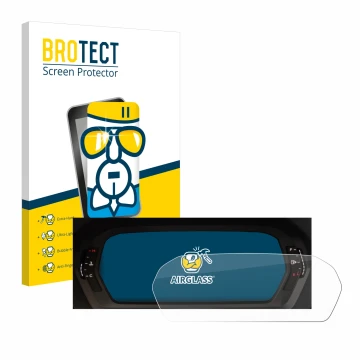 Vorderseite einer Produktverpackung mit dem Markenlogo BROTECT. Daneben ist das Gerät Audi A3 2023 Virtual cockpit Plus mit de