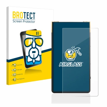 Vorderseite einer Produktverpackung mit dem Markenlogo BROTECT. Daneben ist das Gerät Sony Walkman NW-ZX707 mit dem zugehörige