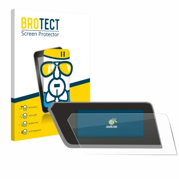 Vorderseite einer Produktverpackung mit dem Markenlogo BROTECT. Daneben ist das Gerät BMW 1 F40 2023 mit dem zugehörigen Displ
