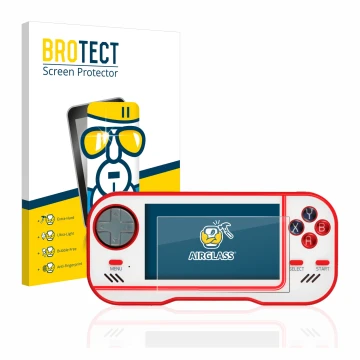 Vorderseite einer Produktverpackung mit dem Markenlogo BROTECT. Daneben ist das Gerät Blaze Evercade mit dem zugehörigen Displ