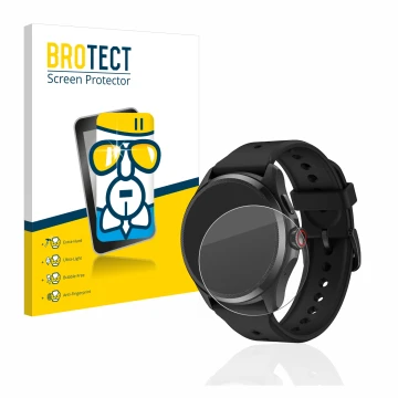Vorderseite einer Produktverpackung mit dem Markenlogo BROTECT. Daneben ist das Gerät Mobvoi TicWatch Pro 5 mit dem zugehörige