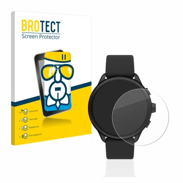 Vorderseite einer Produktverpackung mit dem Markenlogo BROTECT. Daneben ist das Gerät Fossil Smartwatch Wellness (Gen 6) Hybri