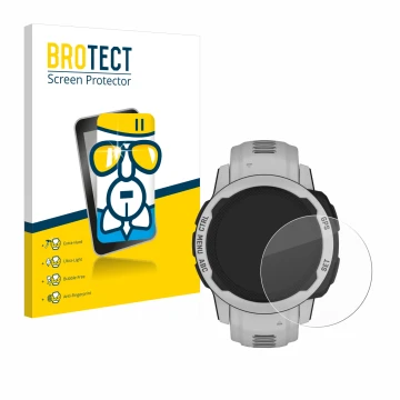 Vorderseite einer Produktverpackung mit dem Markenlogo BROTECT. Daneben ist das Gerät Garmin Instinct 2S Solar (40 mm) mit dem