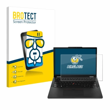 Vorderseite einer Produktverpackung mit dem Markenlogo BROTECT. Daneben ist das Gerät Lenovo ThinkPad X13 Gen 4 mit dem zugehö