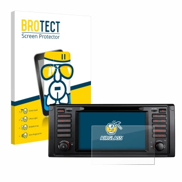 Vorderseite einer Produktverpackung mit dem Markenlogo BROTECT. Daneben ist das Gerät Xtrons IQ7039B mit dem zugehörigen Displ