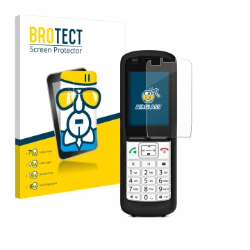 Vorderseite einer Produktverpackung mit dem Markenlogo BROTECT. Daneben ist das Gerät Unify OpenScape DECT Phone R6 mit dem zu