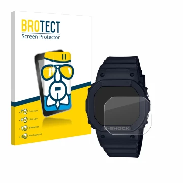 Vorderseite einer Produktverpackung mit dem Markenlogo BROTECT. Daneben ist das Gerät Casio G-Shock GMD-S5600 mit dem zugehöri