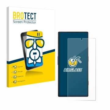 Vorderseite einer Produktverpackung mit dem Markenlogo BROTECT. Daneben ist das Gerät ZTE Nubia Red Magic 8S Pro mit dem zugeh