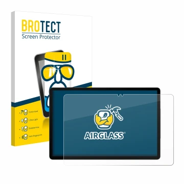 Vorderseite einer Produktverpackung mit dem Markenlogo BROTECT. Daneben ist das Gerät Samsung Galaxy Tab S9 5G mit dem zugehör