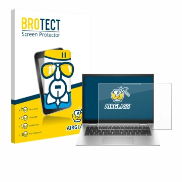 Vorderseite einer Produktverpackung mit dem Markenlogo BROTECT. Daneben ist das Gerät HP EliteBook x360 1040 G10 mit dem zugeh
