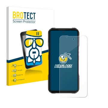 Vorderseite einer Produktverpackung mit dem Markenlogo BROTECT. Daneben ist das Gerät Doogee V20 Pro mit dem zugehörigen Displ