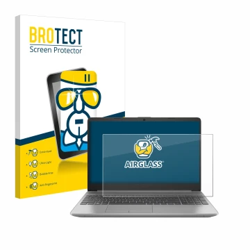 Vorderseite einer Produktverpackung mit dem Markenlogo BROTECT. Daneben ist das Gerät HP 250 G9 mit dem zugehörigen Displaysch