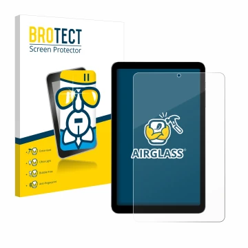 Vorderseite einer Produktverpackung mit dem Markenlogo BROTECT. Daneben ist das Gerät Alldocube iPlay 50 mini mit dem zugehöri