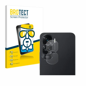 Vorderseite einer Produktverpackung mit dem Markenlogo BROTECT. Daneben ist das Gerät Honor 90 Lite (NUR Kameraschutz) mit dem