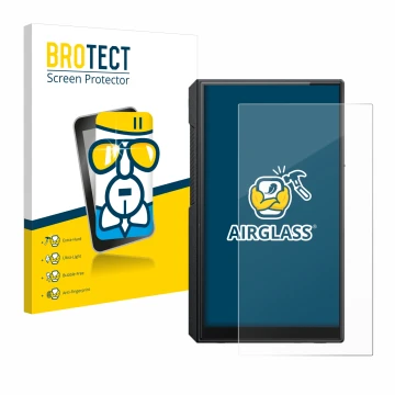 Vorderseite einer Produktverpackung mit dem Markenlogo BROTECT. Daneben ist das Gerät FiiO M11s mit dem zugehörigen Displaysch