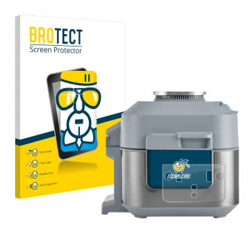 Vorderseite einer Produktverpackung mit dem Markenlogo BROTECT. Daneben ist das Gerät Ninja Speedi Rapid Cooking System mit de