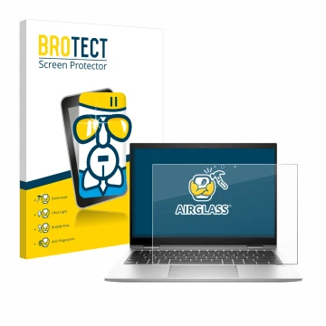 Vorderseite einer Produktverpackung mit dem Markenlogo BROTECT. Daneben ist das Gerät HP EliteBook x360 830 G10 mit dem zugehö