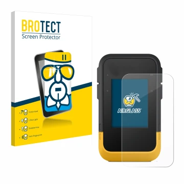 Vorderseite einer Produktverpackung mit dem Markenlogo BROTECT. Daneben ist das Gerät Garmin eTrex SE mit dem zugehörigen Disp