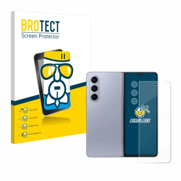 Vorderseite einer Produktverpackung mit dem Markenlogo BROTECT. Daneben ist das Gerät Samsung Galaxy Z Fold 5 (Display+Kamera)