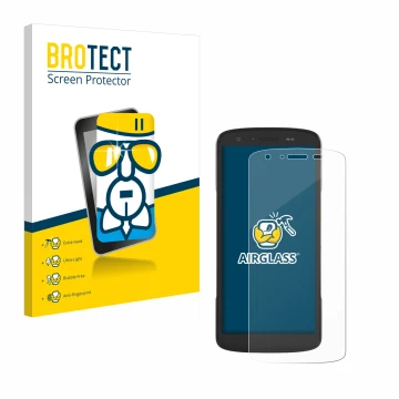 Vorderseite einer Produktverpackung mit dem Markenlogo BROTECT. Daneben ist das Gerät Zebra TC27 mit dem zugehörigen Displaysc