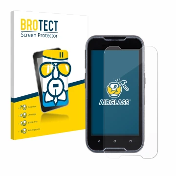 Vorderseite einer Produktverpackung mit dem Markenlogo BROTECT. Daneben ist das Gerät Datalogic Memor 11 mit dem zugehörigen D