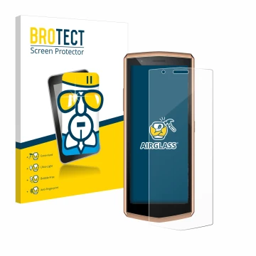 Vorderseite einer Produktverpackung mit dem Markenlogo BROTECT. Daneben ist das Gerät Cubot Pocket 3 mit dem zugehörigen Displ