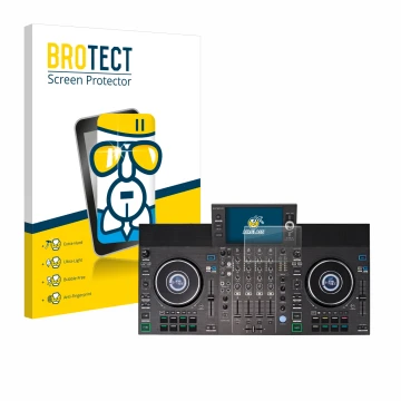 Vorderseite einer Produktverpackung mit dem Markenlogo BROTECT. Daneben ist das Gerät Denon DJ SC LIVE 4 mit dem zugehörigen D