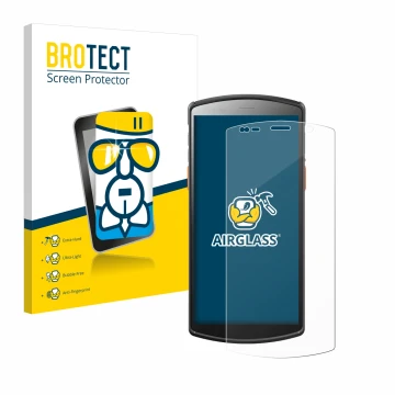 Vorderseite einer Produktverpackung mit dem Markenlogo BROTECT. Daneben ist das Gerät Urovo DT50 5,7