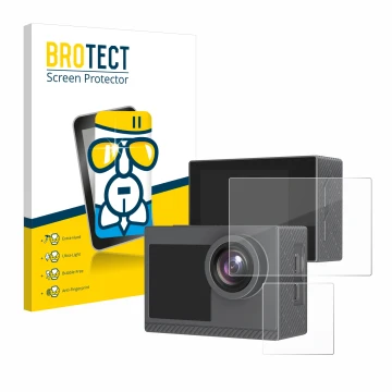 Vorderseite einer Produktverpackung mit dem Markenlogo BROTECT. Daneben ist das Gerät Akaso Brave 4 Pro mit dem zugehörigen Di