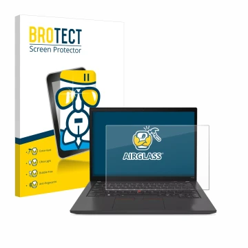 Vorderseite einer Produktverpackung mit dem Markenlogo BROTECT. Daneben ist das Gerät Lenovo ThinkPad P14s Gen 4 mit dem zugeh